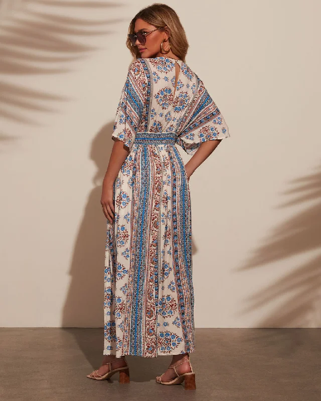 By The Shore Kimono Sleeve Empire Maxi Dress