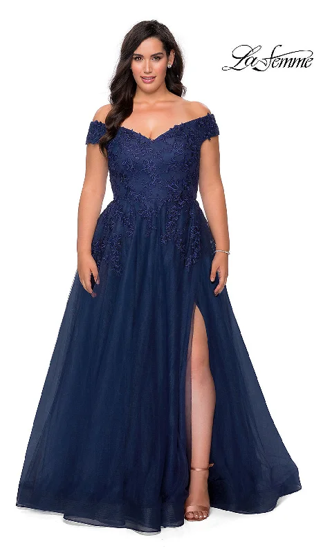 Off-the-Shoulder Plus-Size La Femme Prom Ball Gown