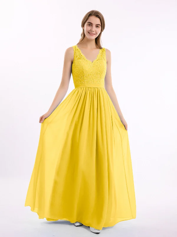 Lace Top and Chiffon Bottom Long Dresses Marigold