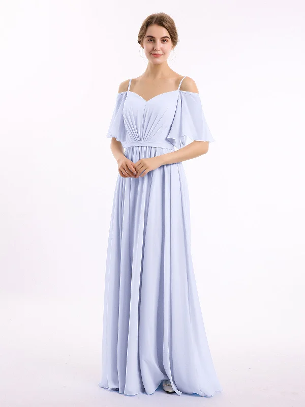 Spaghetti Strap Off Shoulder Chiffon Dresses Lavender