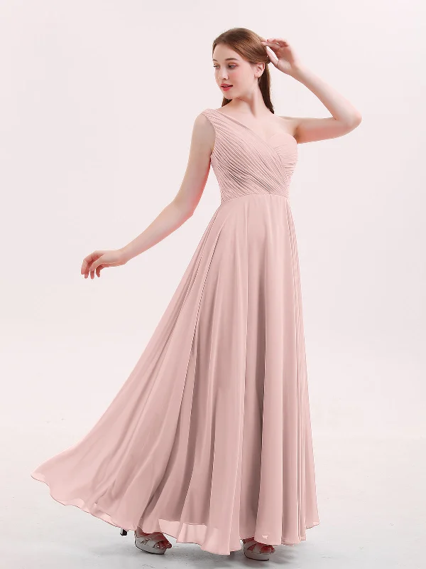 One Shoulder Chiffon Long Bridesmaid Gown-Dusty Rose