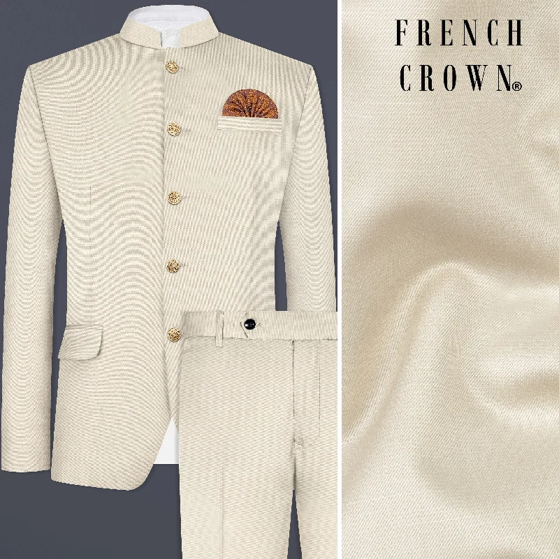 Moon Mist Cream Solid Wool Blend Bandhgala Suit