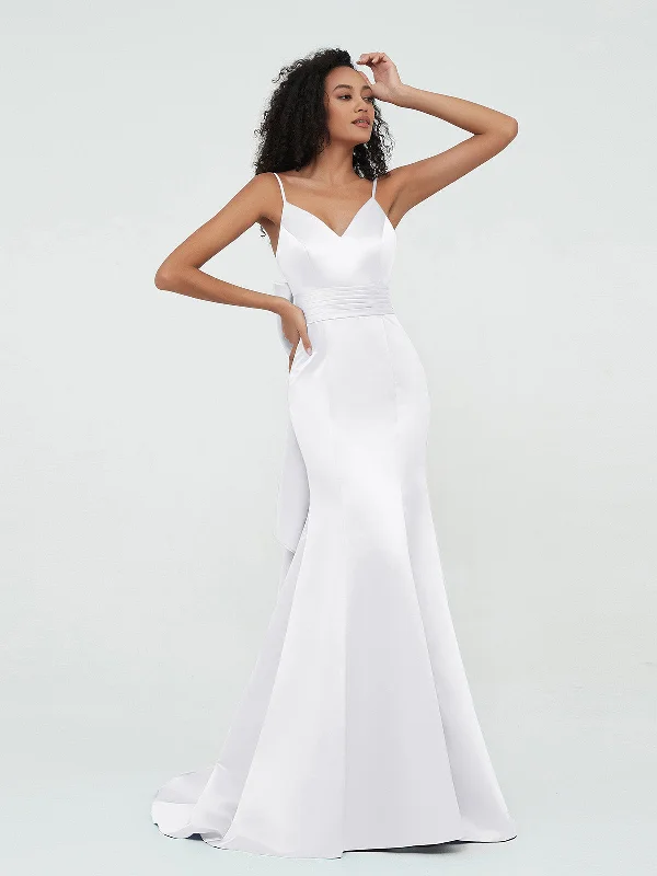 Spaghetti Straps Satin Mermaid Dresses-White